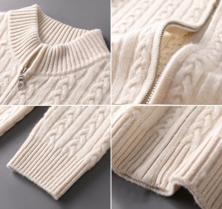 Wollpullover mit Reißverschluss – Stehkragen