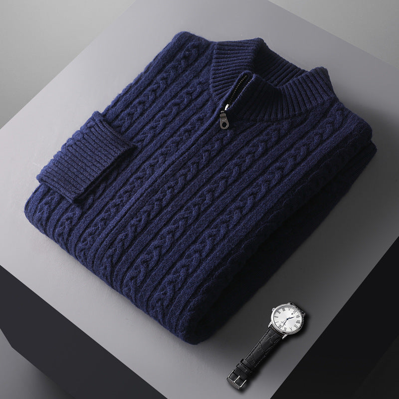 Wollpullover mit Reißverschluss – Stehkragen