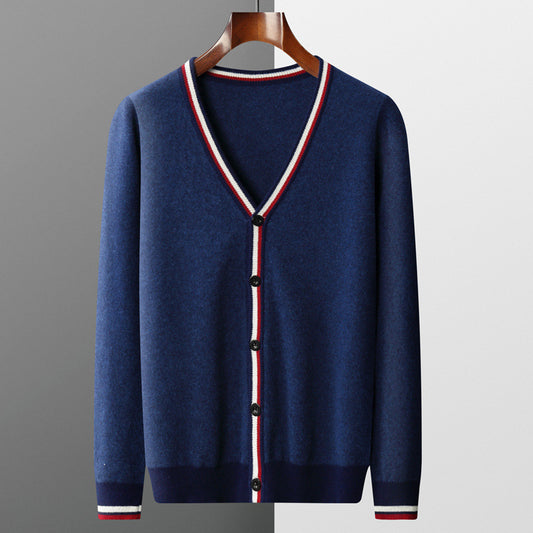 Herren Strickjacke mit Farbkontrast-Streifen