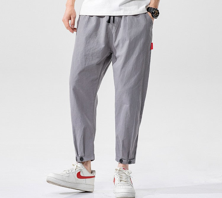 Baumwoll-Leinen-Cropped-Hose