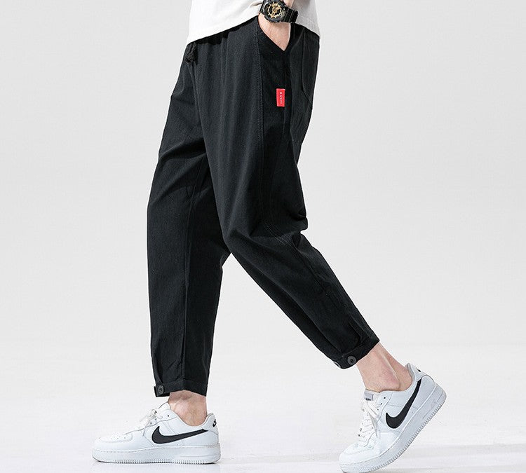 Baumwoll-Leinen-Cropped-Hose