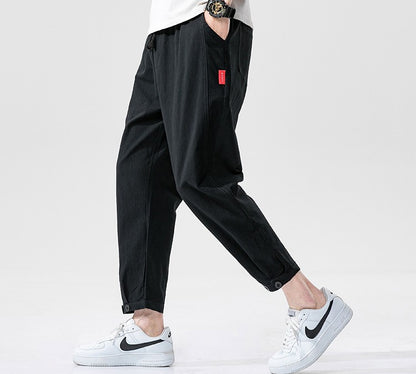 Baumwoll-Leinen-Cropped-Hose