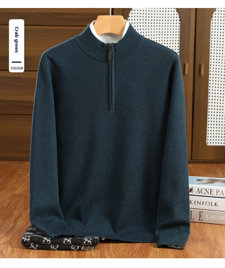 UrbanStoff | Herren Halbzip-Wollpullover aus Kammgarn