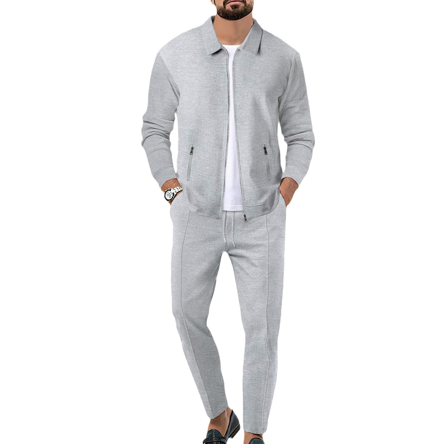Slim-Fit Reißverschluss-Cardigan Anzug