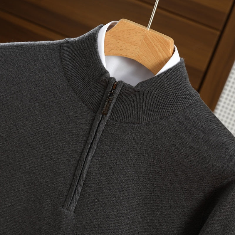 UrbanStoff | Herren Halbzip-Wollpullover aus Kammgarn
