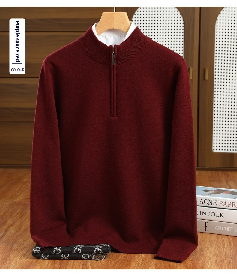 UrbanStoff | Herren Halbzip-Wollpullover aus Kammgarn