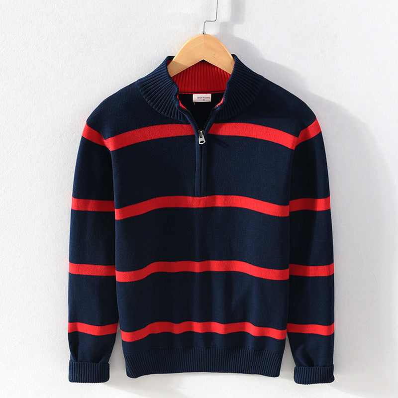 Herren Gestreifter Halbzip-Pullover