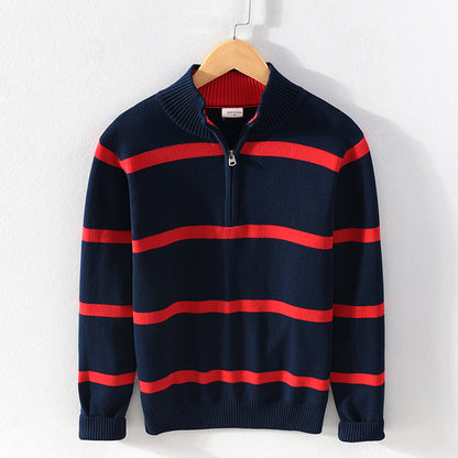 Herren Gestreifter Halbzip-Pullover