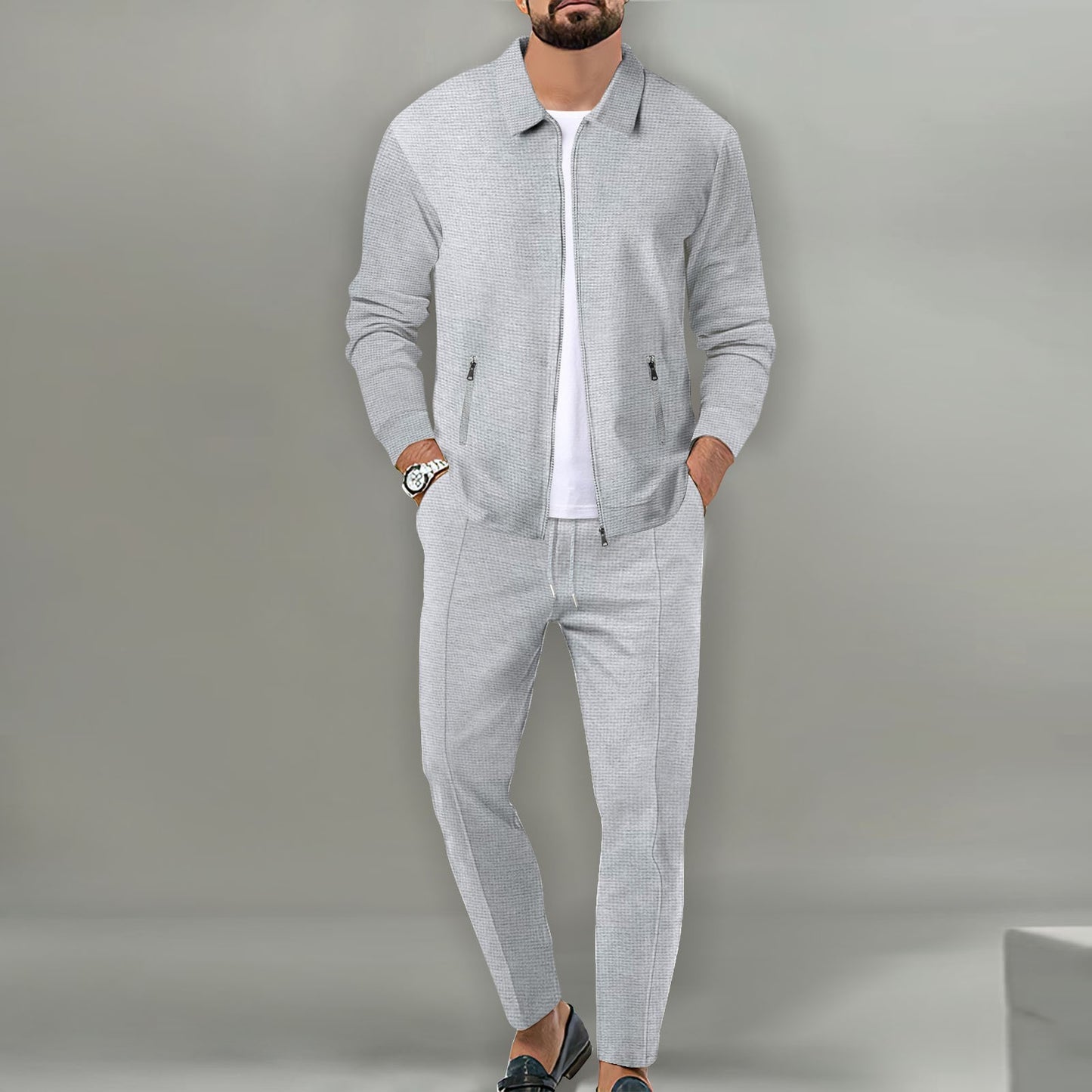 Slim-Fit Reißverschluss-Cardigan Anzug