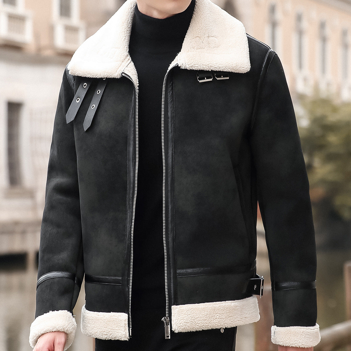 UrbanStoff | Lammfell Biker Lederjacke