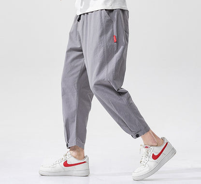 Baumwoll-Leinen-Cropped-Hose