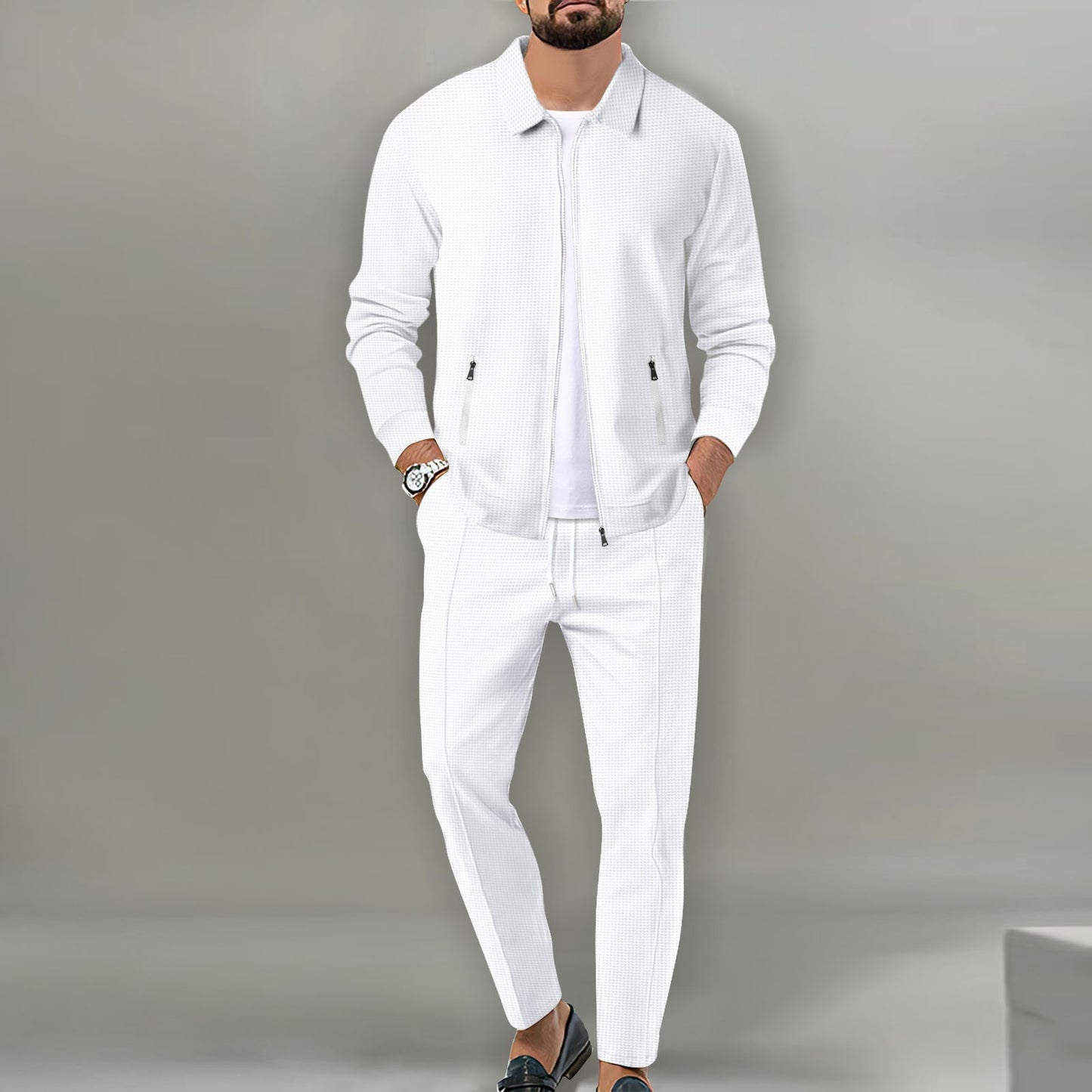 Slim-Fit Reißverschluss-Cardigan Anzug