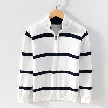 Herren Gestreifter Halbzip-Pullover