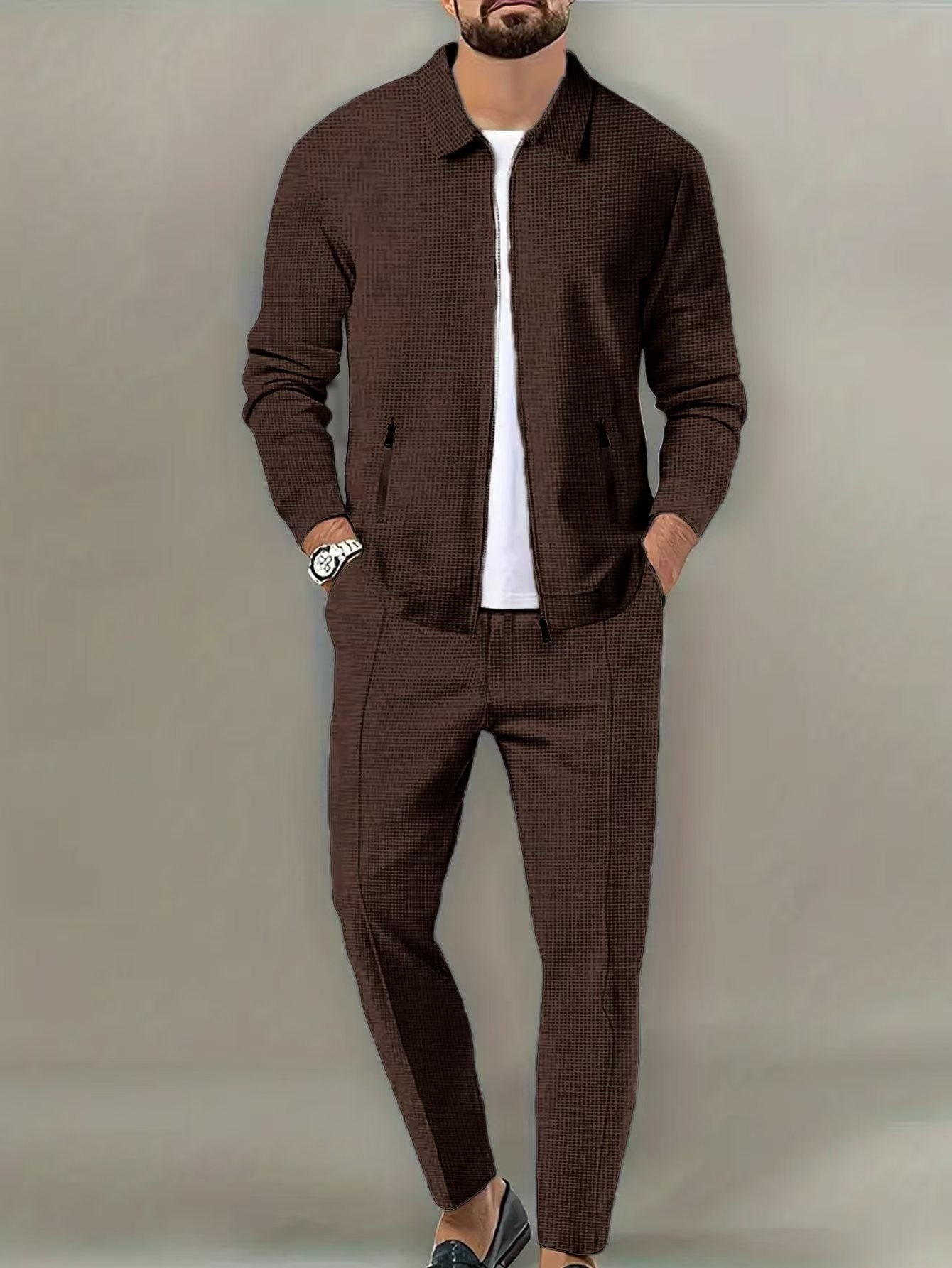 Slim-Fit Reißverschluss-Cardigan Anzug