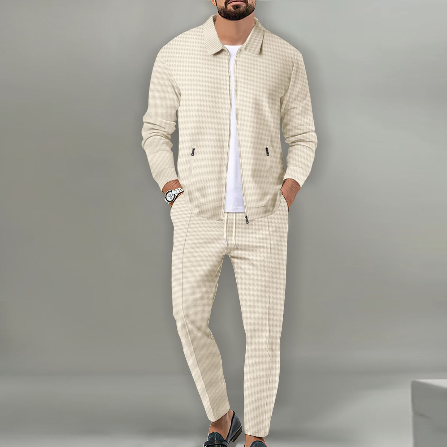 Slim-Fit Reißverschluss-Cardigan Anzug