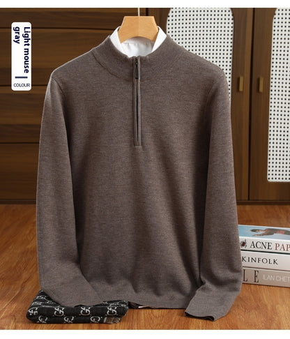 UrbanStoff | Herren Halbzip-Wollpullover aus Kammgarn