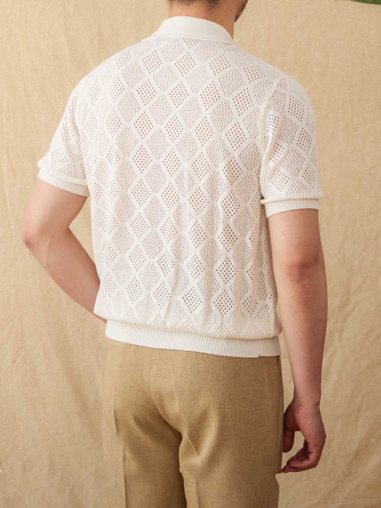 UrbanStoff | Baumwoll Lochstrick Zip-Poloshirt