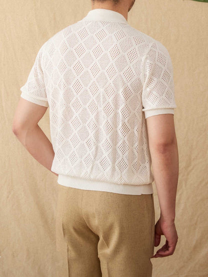 UrbanStoff | Baumwoll Lochstrick Zip-Poloshirt