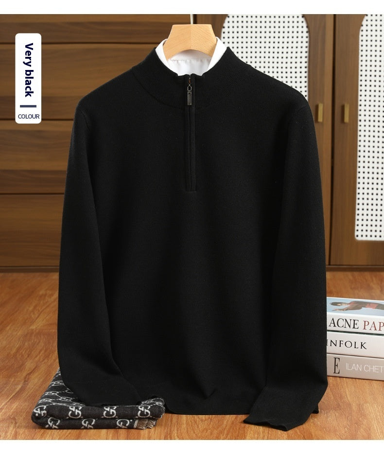 UrbanStoff | Herren Halbzip-Wollpullover aus Kammgarn