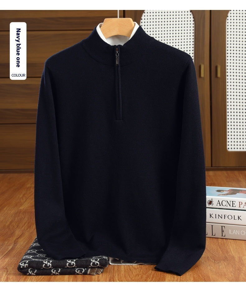 UrbanStoff | Herren Halbzip-Wollpullover aus Kammgarn