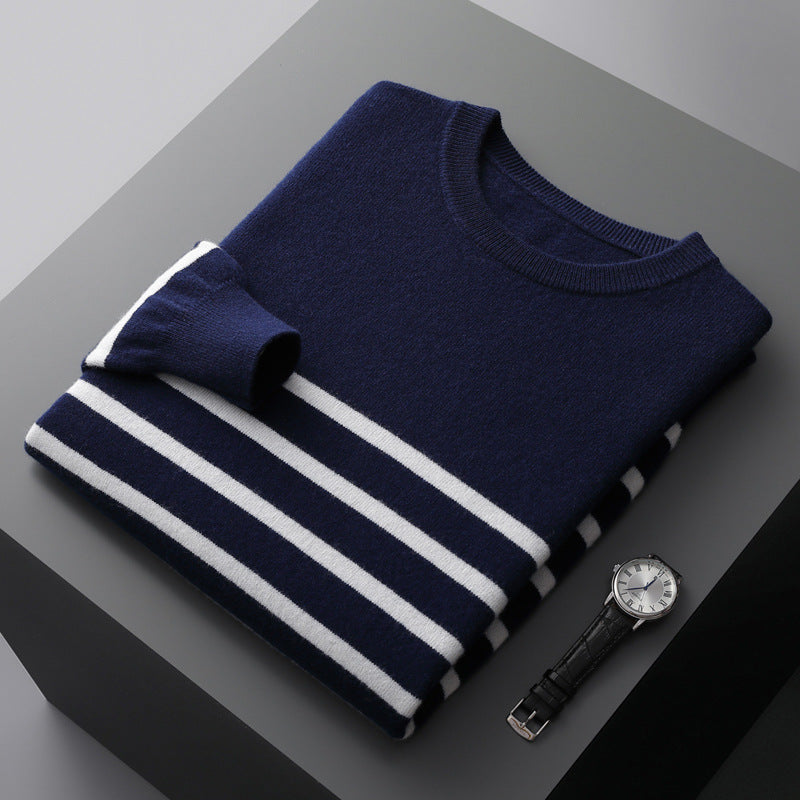 UrbanStoff | Gestreifter Rundhals Pullover
