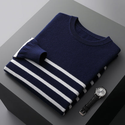 UrbanStoff | Gestreifter Rundhals Pullover