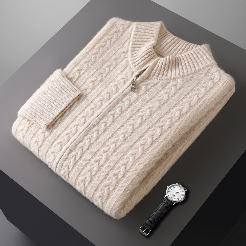 Wollpullover mit Reißverschluss – Stehkragen