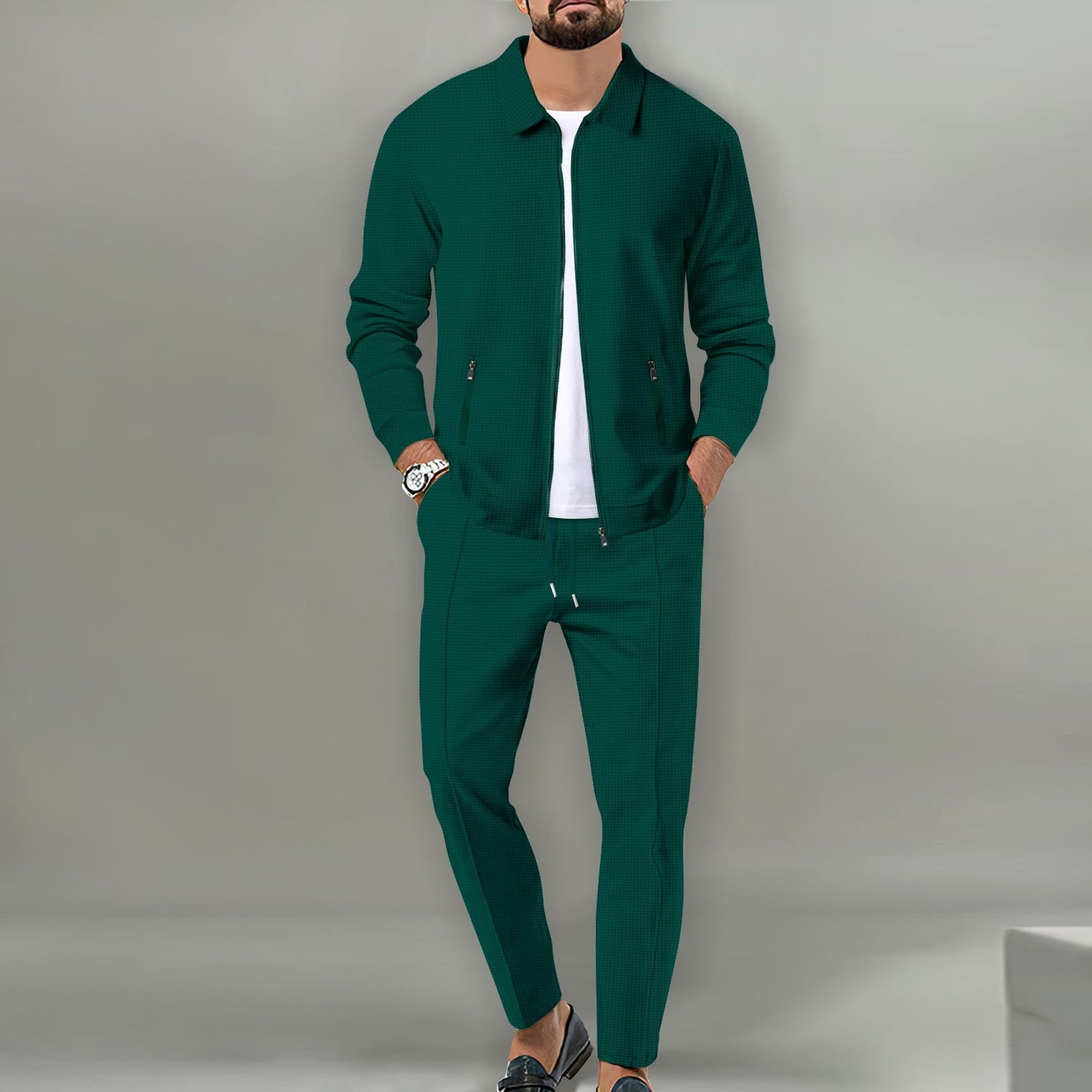 Slim-Fit Reißverschluss-Cardigan Anzug