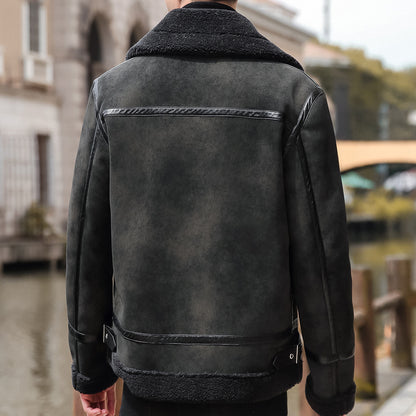 UrbanStoff | Lammfell Biker Lederjacke
