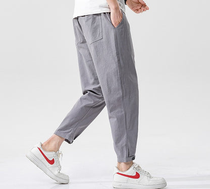 Baumwoll-Leinen-Cropped-Hose