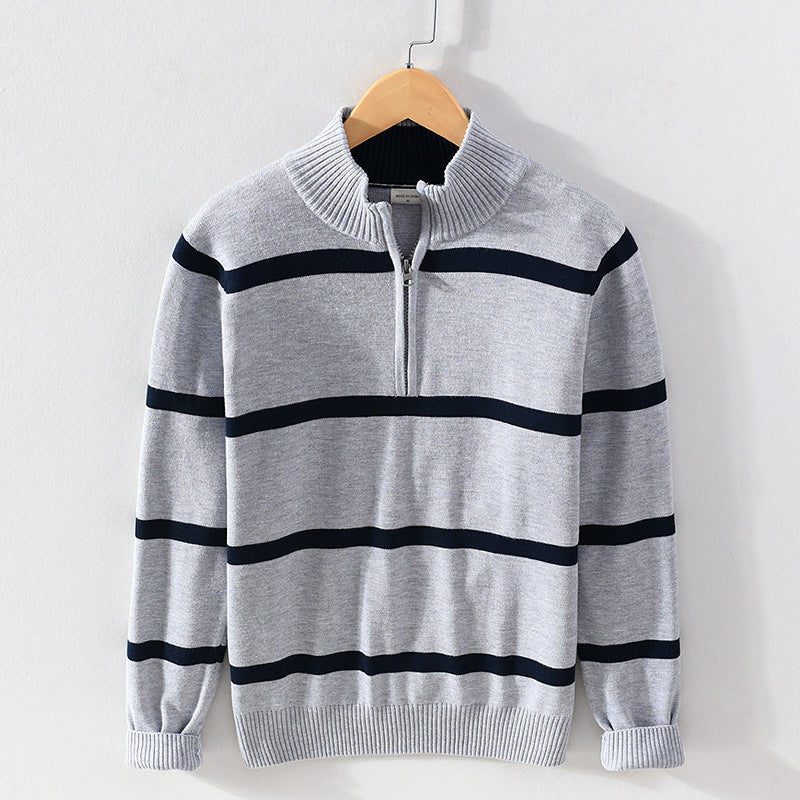 Herren Gestreifter Halbzip-Pullover