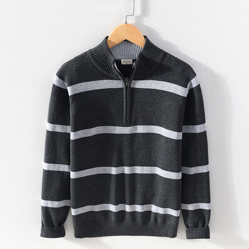 Herren Gestreifter Halbzip-Pullover
