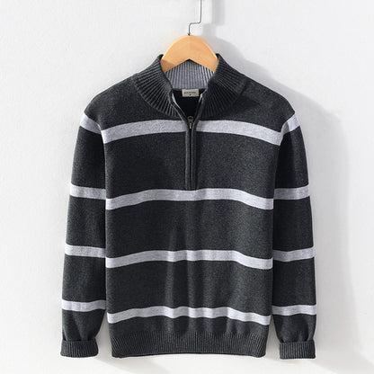 Herren Gestreifter Halbzip-Pullover