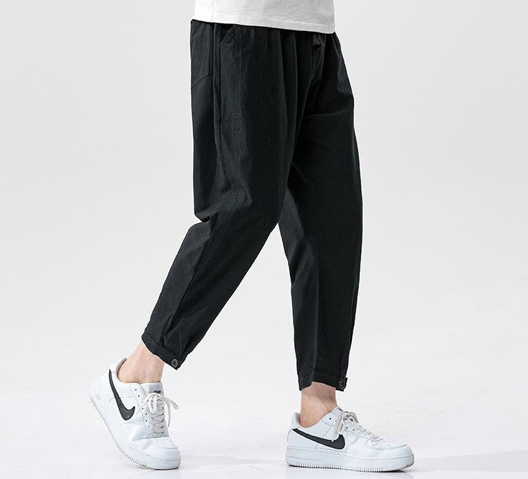 Baumwoll-Leinen-Cropped-Hose