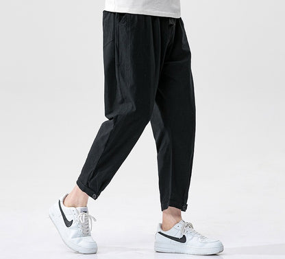 Baumwoll-Leinen-Cropped-Hose