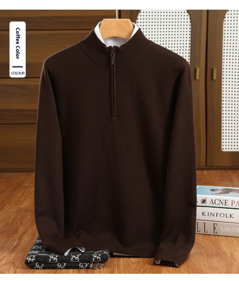 UrbanStoff | Herren Halbzip-Wollpullover aus Kammgarn