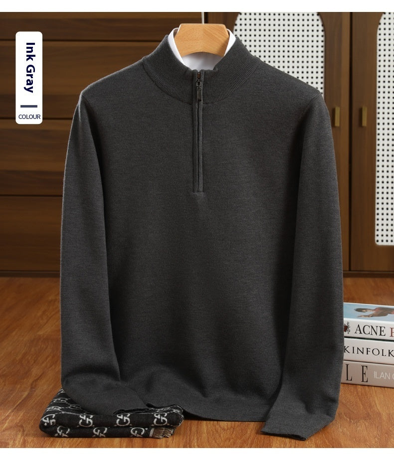 UrbanStoff | Herren Halbzip-Wollpullover aus Kammgarn