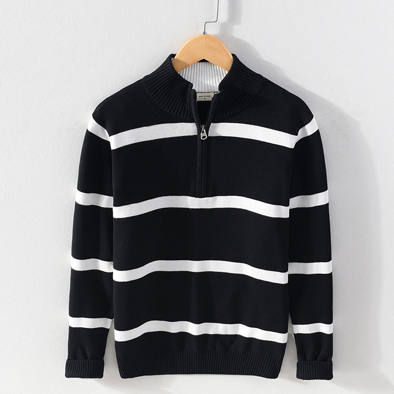 Herren Gestreifter Halbzip-Pullover