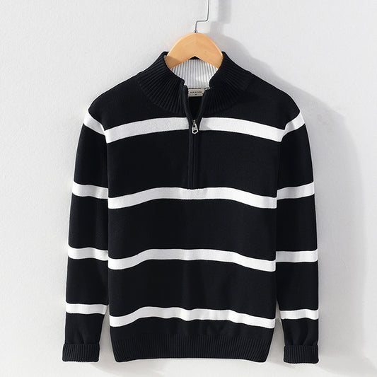 Herren Gestreifter Halbzip-Pullover