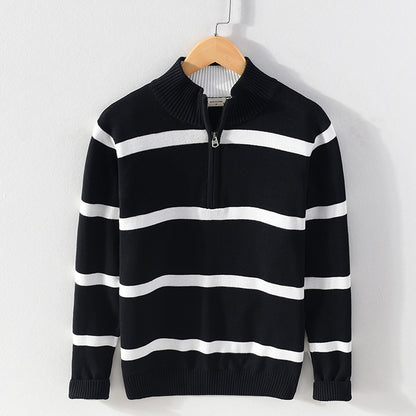 Herren Gestreifter Halbzip-Pullover