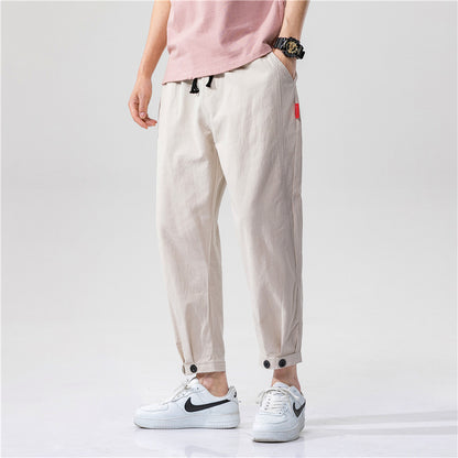 Baumwoll-Leinen-Cropped-Hose