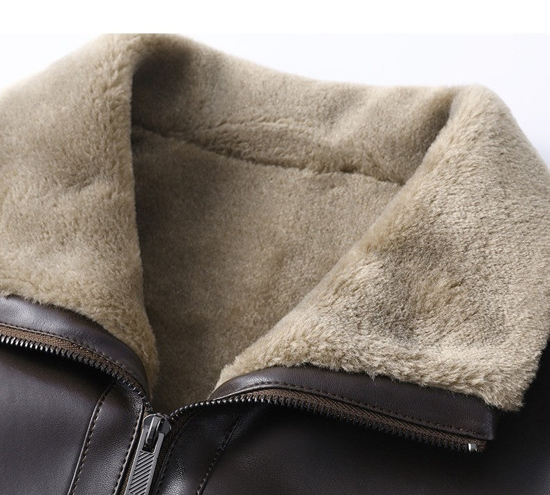 UrbanStoff | Gefütterter Ledermantel mit Fellkragen