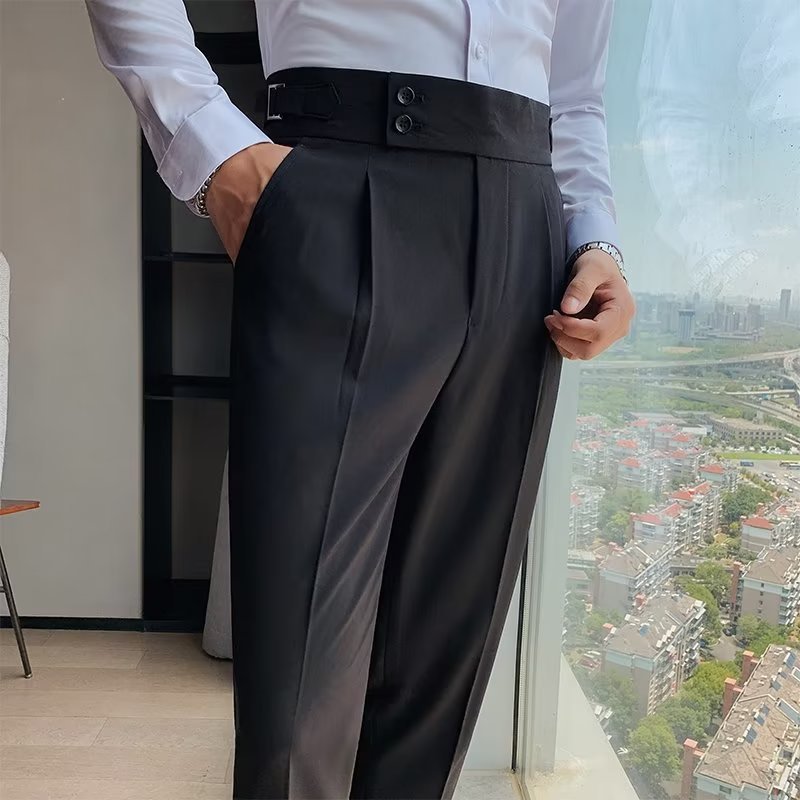 UrbanStoff | Herren Retro High-Waist Gerade Hose