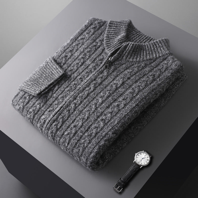 Wollpullover mit Reißverschluss – Stehkragen