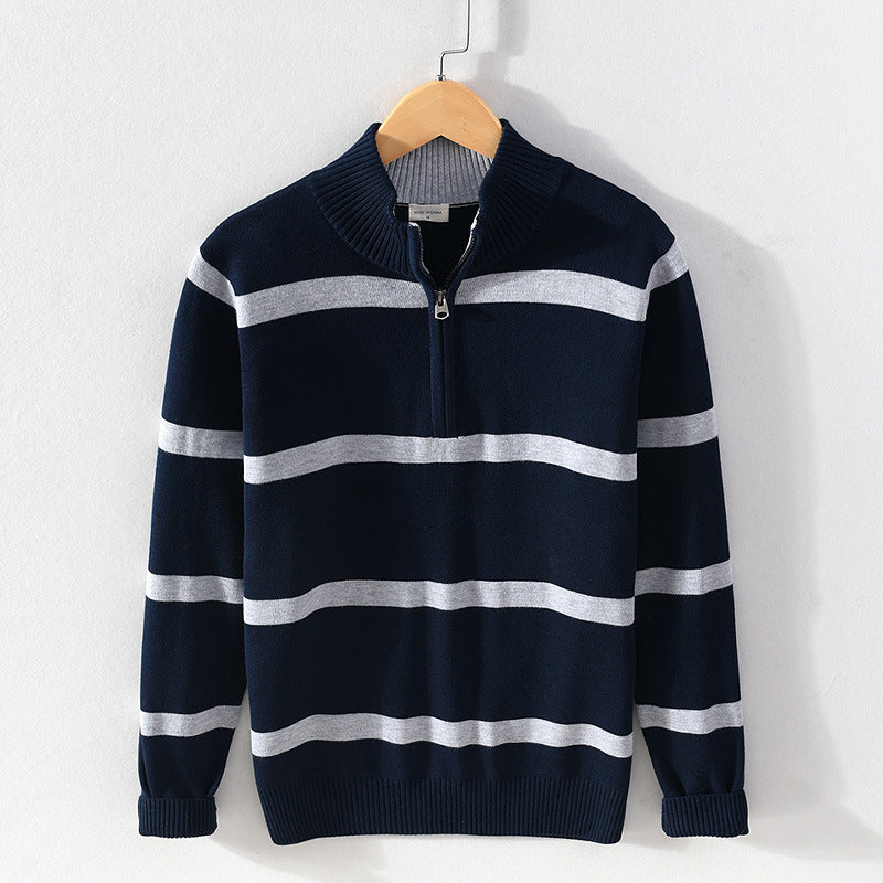 Herren Gestreifter Halbzip-Pullover