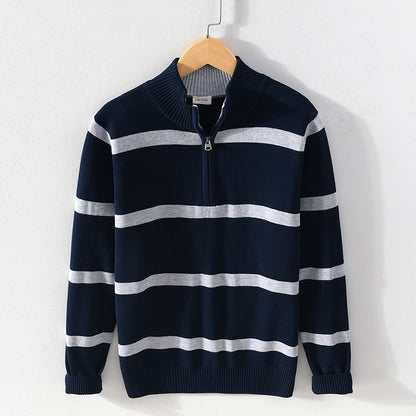 Herren Gestreifter Halbzip-Pullover