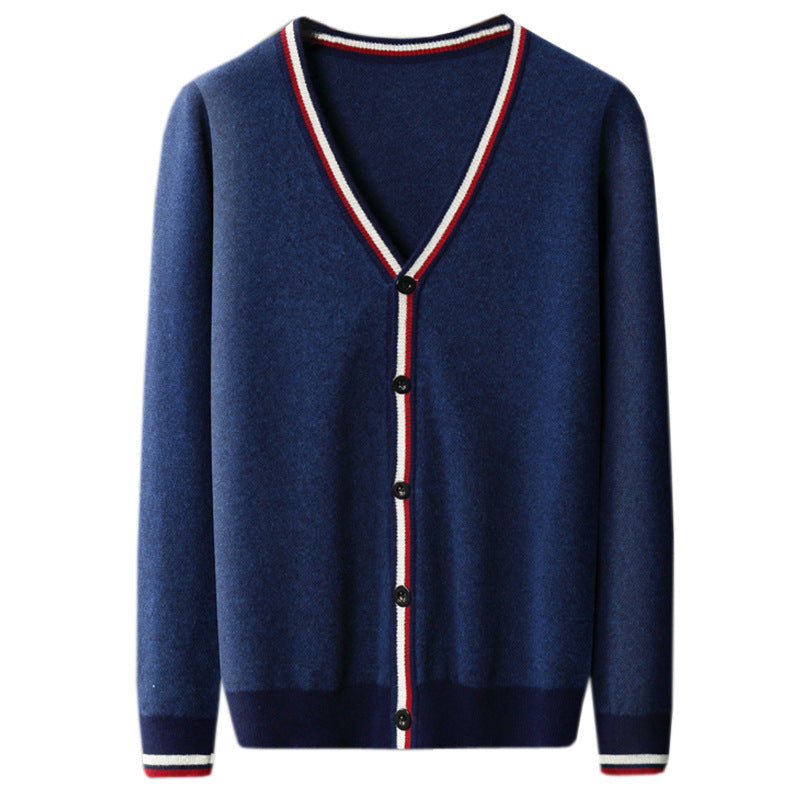 Herren Strickjacke mit Farbkontrast-Streifen