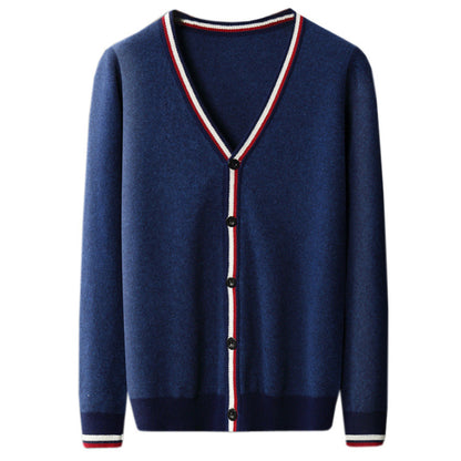 Herren Strickjacke mit Farbkontrast-Streifen